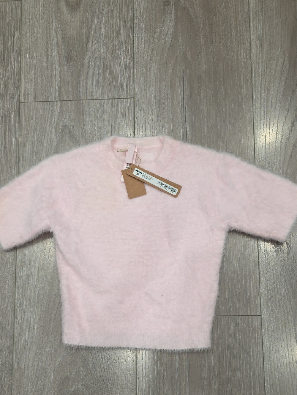SKIMS Light Pink Fuzzy Short-Sleeve Crew Sweater